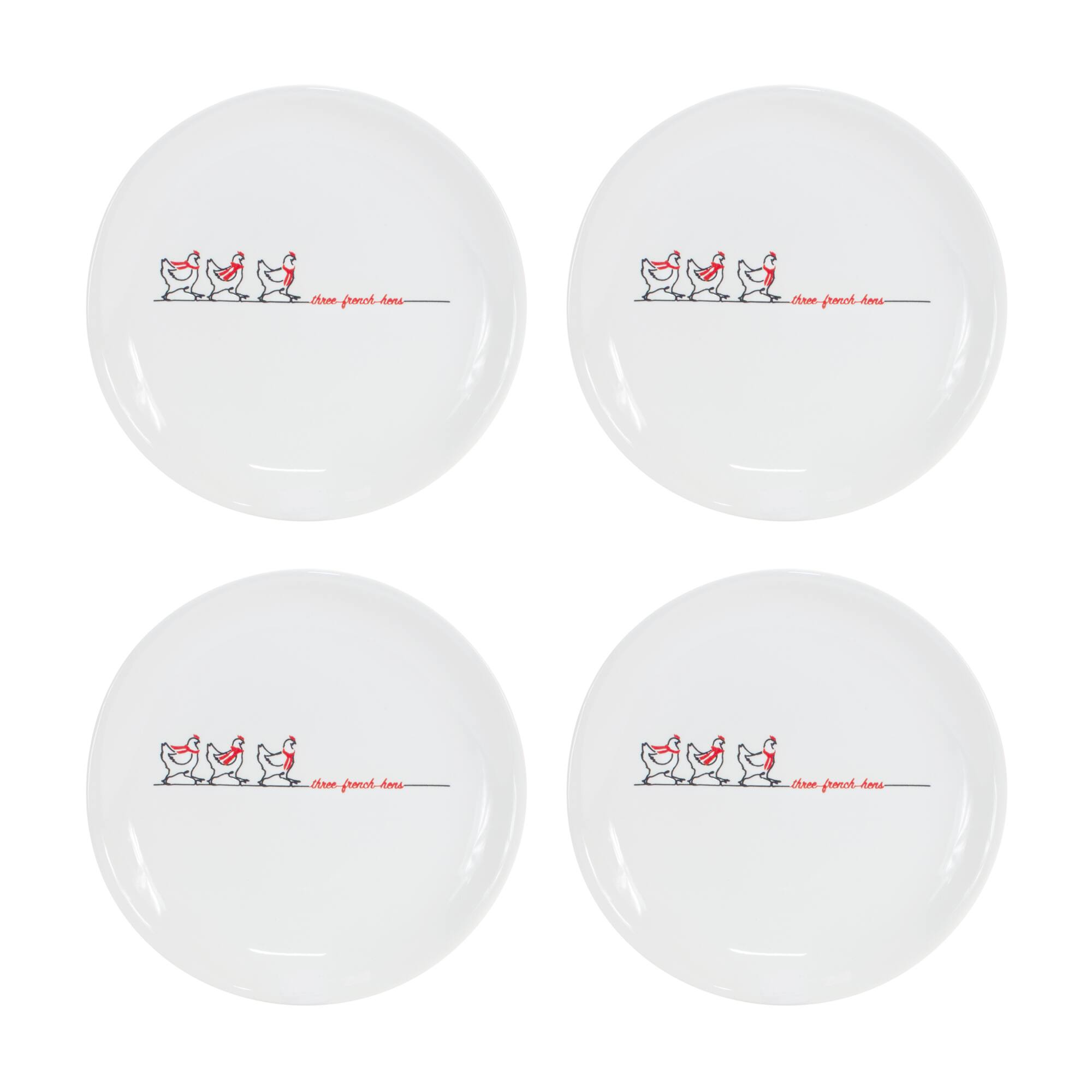 6.5" Three French Hens Plate Stoneware Set, 4ct.